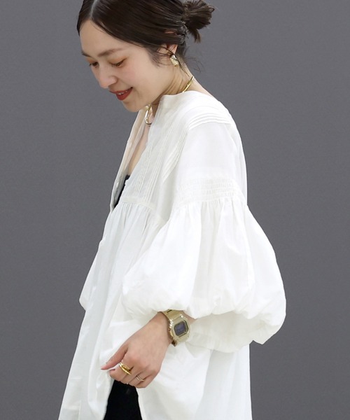 Aletta vita ブラウス シャツ 綿ボイルタックプリーツ前開き2WAY