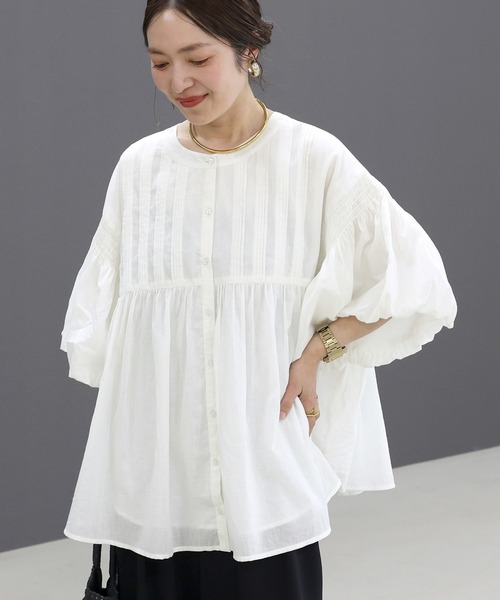 Aletta vita ブラウス シャツ 綿ボイルタックプリーツ前開き2WAY