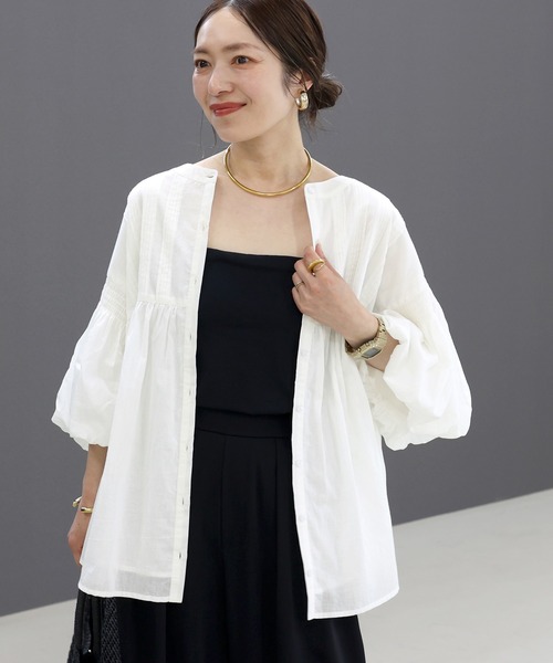 Aletta vita ブラウス シャツ 綿ボイルタックプリーツ前開き2WAY