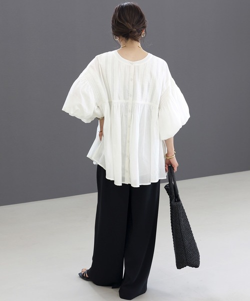 Aletta vita ブラウス シャツ 綿ボイルタックプリーツ前開き2WAY