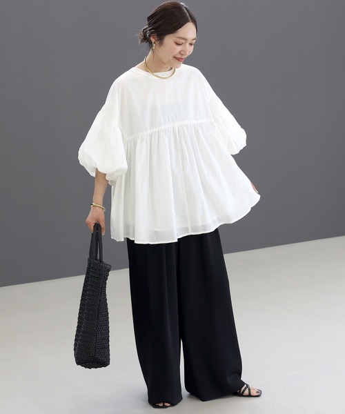 Aletta vita ブラウス シャツ 綿ボイルタックプリーツ前開き2WAY