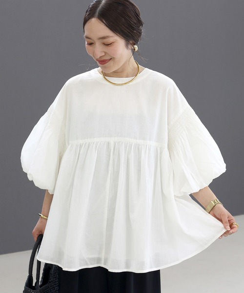 Aletta vita ブラウス シャツ 綿ボイルタックプリーツ前開き2WAY