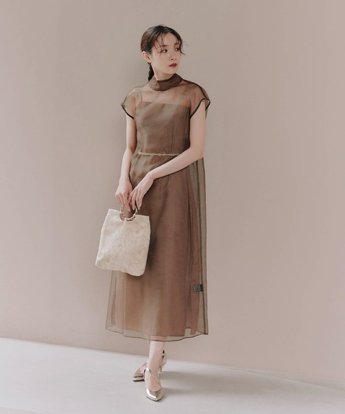 【Kaene】現行 アシメオーガンジードレス　シアー　カエン　結婚式　グレー　M Kaene】現行 アシメオーガンジードレス シアー カエン 結婚式