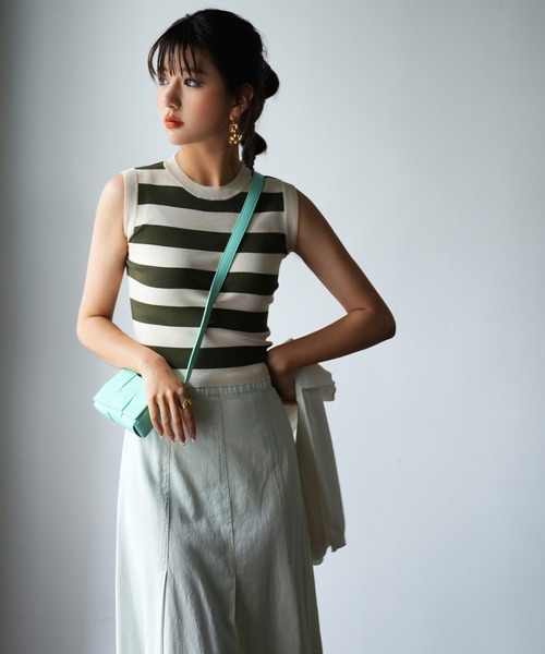 タンクトップ ノースリーブ クルーネックノースリーブニット/ノースリーブトップス レディース SAISON DE PAPILLON タンクトップ ノースリーブ クルーネック
