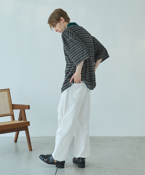 CLSSE ポロシャツ マイクロボーダーハーフジップ配色ポロシャツ メンズ