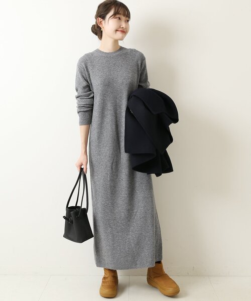 Spick & Span リブニットワンピース Spick & Span｜《追加予約》手洗い可 / ヘンリーネック