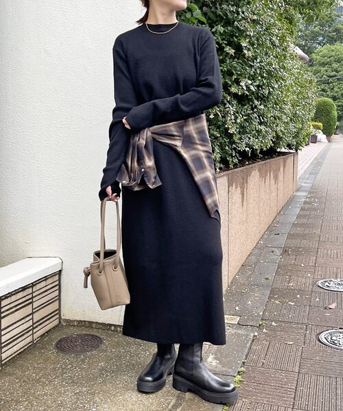Spick & Span リブニットワンピース Spick & Span｜《追加予約》手洗い可 / ヘンリーネック