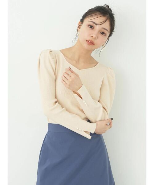 earth music&ecology ニット ハートネック袖パールニットプルオーバー 