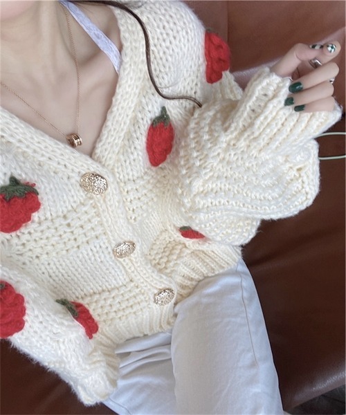 Dream garden（ドリームガーデン） カーディガン 可愛いイチゴ柄長袖