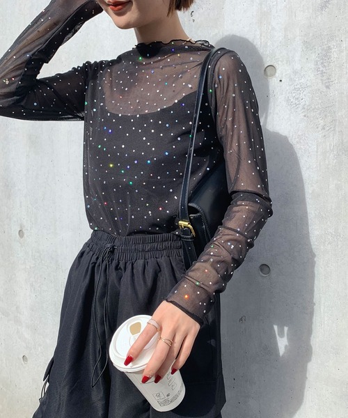 tシャツ ドットプリント フリルロンT/シアートップス レディース