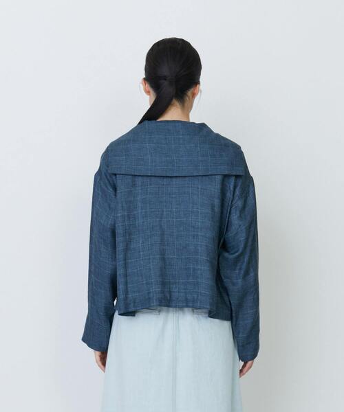 LOISIR ブラウス シャツ リネンガーゼチェックセーラーカラー