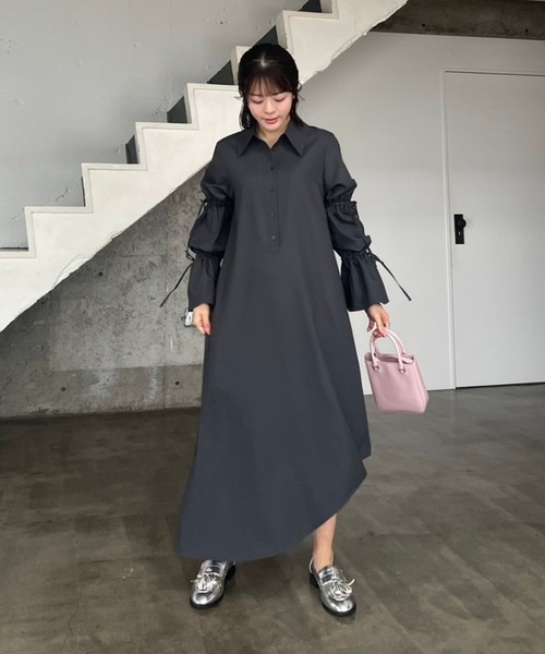 Lil Ambition リボンシャツワンピース　ブルー Lil Ambition シャツワンピース リボンシャツワンピース