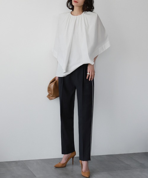 ELFRANK スラックス パンツ サイドラインセンタープレステーパード