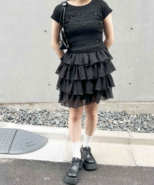 familiar リボンがモチーフの半袖Tシャツとスカートのセット 90cm familiar リボンがモチーフの半袖Tシャツとスカートのセット 90cm