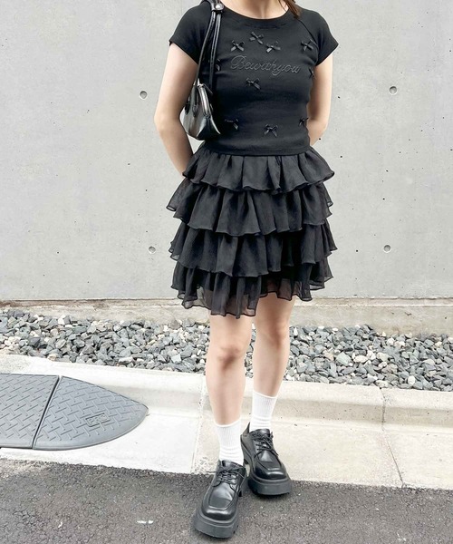 frunco tシャツ リボン付きリブミニTシャツ レディース : ZOZOTOWN