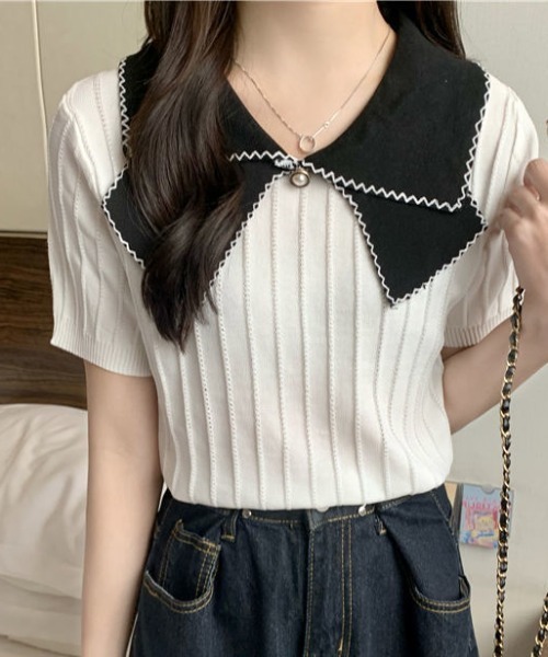 tシャツ えり付きパイピングニットプルオーバー レディース 楽天市場】パイピングスクエアネックTシャツ スクエアネック