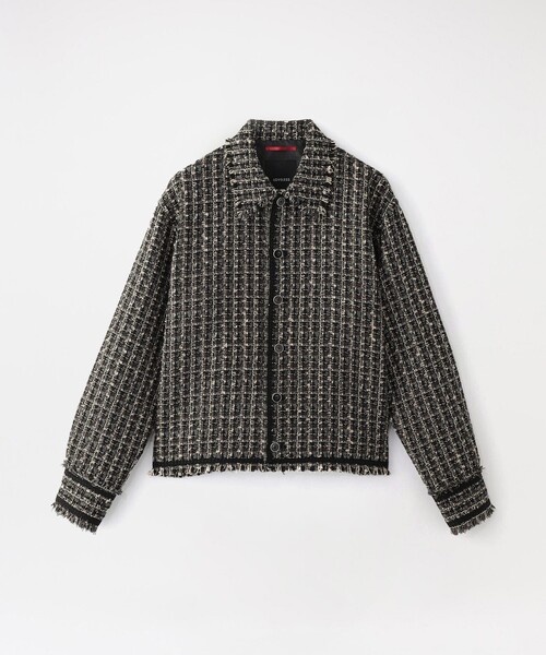 極美品　LOVELESS バンビーナ　ツイードブルゾン モード系　黒　L ナビゲータージャケット(ブルゾン)｜LOVELESS(ラブレス)の