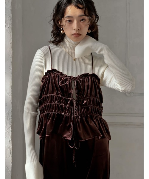 Re:EDIT（リエディ） キャミソール ベロアギャザーリボンキャミ