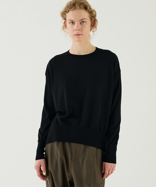 GALERIE VIE ブラック クルーネックセーター GALERIE VIE ニット セーター プレーンウール クルーネックプル