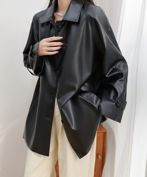 レザージャケット ライダース 襟付きシングルブレストレザージャケット