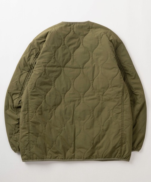 ジャケット ノーカラージャケット ナイロン キルティング Vネック