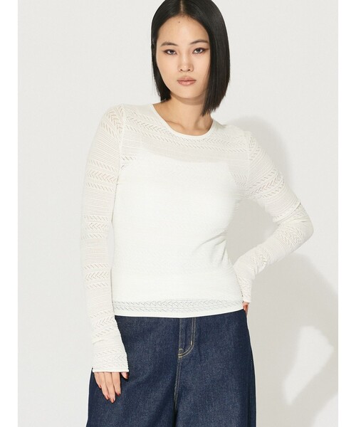 ニット セーター MIDIUMISOLID for Ladies レース編みタイトプルオーバー レディース
