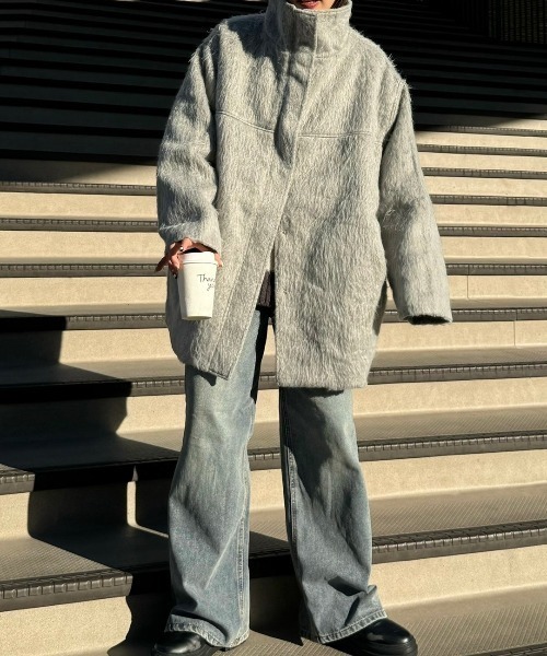 gossara コート アウター シャギースタンドカラーコート