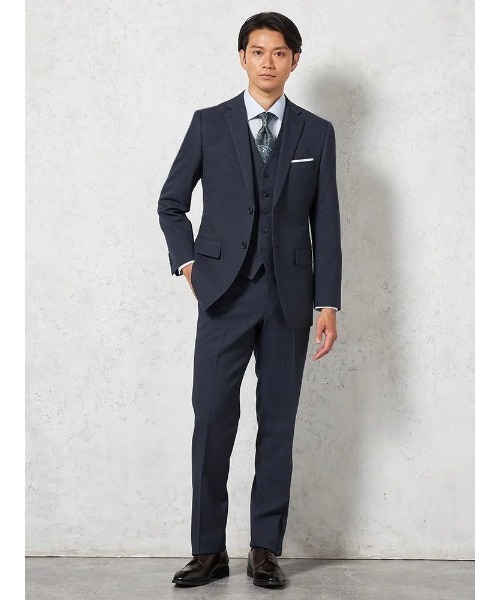 極美品　アンタイトル　セットアップスーツ　ウォッシャブル　ストレッチ　ネイビー セットアップ 「ウォッシャブル/ベスト付」スリーピーススーツ 2つ