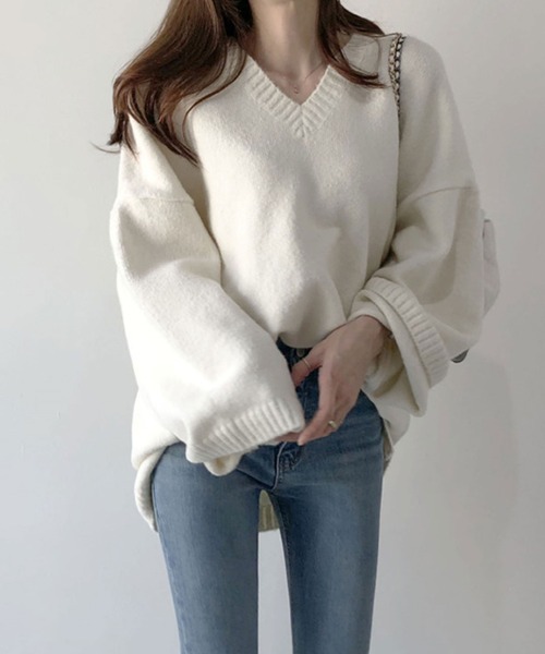 2ly2 ニット セーター 韓国スタイル Vネック オーバーサイズ ゆったり