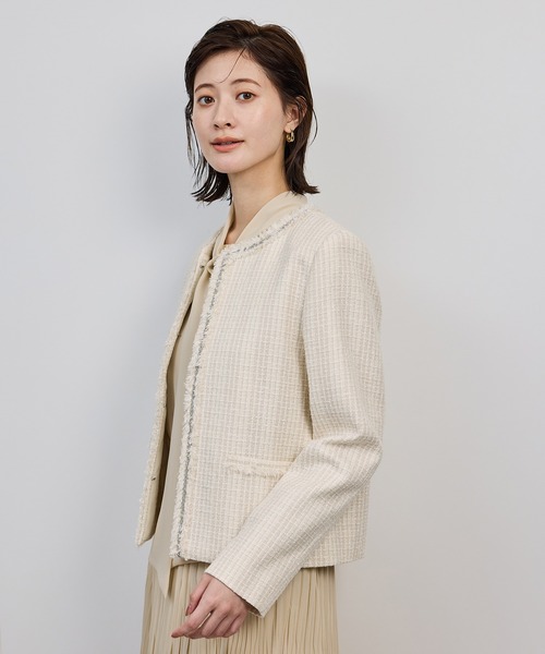 ROPE'（ロペ） ジャケット ノーカラージャケット ミックスツイードノー