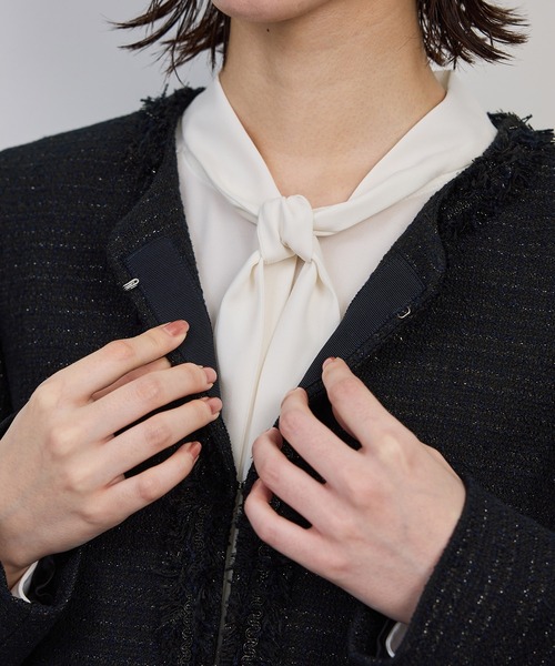 ROPE'（ロペ） ジャケット ノーカラージャケット ミックスツイードノー