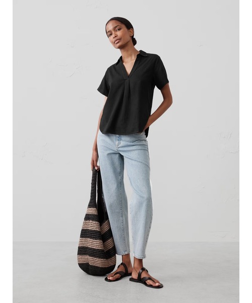 ブラウス シャツ BANANA REPUBLIC FACTORY STORE　　リネンブレンド 襟付きトップス レディース セール】BANANA REPUBLIC FACTORY STORE リネンブレンド 襟付き