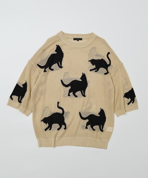 CIAO（チャオ） ニット セーター 歩くネコ シアーニット 半袖