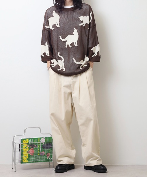 CIAO（チャオ） ニット セーター 歩くネコ シアーニット 半袖