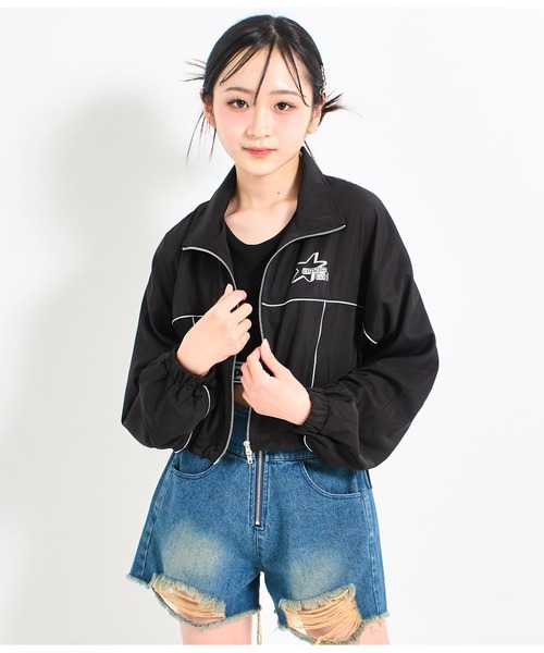 ANAP GiRL ブルゾン アウター メタリックライン クロップド キッズ