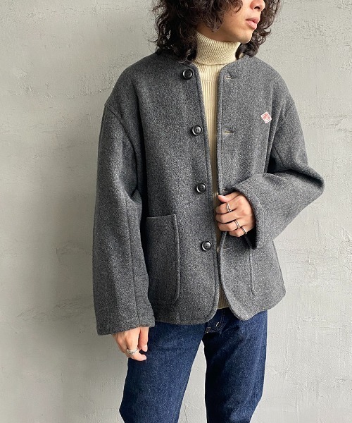 DANTON ノーカラージャケット サイズ40 ダークグレー ウール Danton（ダントン） ノーカラージャケット 40 グレー レディース