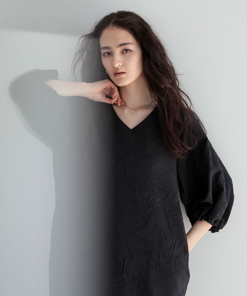 Eskander ワンピース Sonny Label｜コットンストライプドビーギャザーワンピース