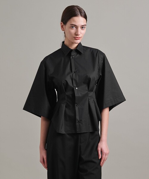 ロエフ LOEFF グロッシー タフタ パフスリーブ ブラウス バンドカラーシャツ 黒 /MI ■OS ■SH レディース UNITED ARROWS｜<LOEFF>グロッシー タフタ パフスリーブ