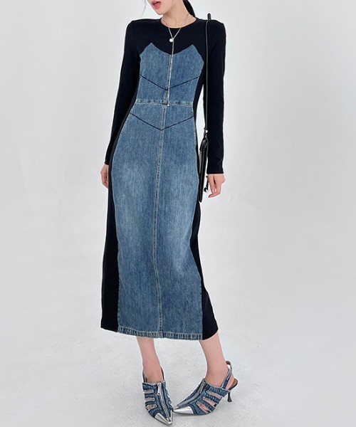 FAVORITO ワンピース カットソー切り替えデニムワンピース : ZOZOTOWN