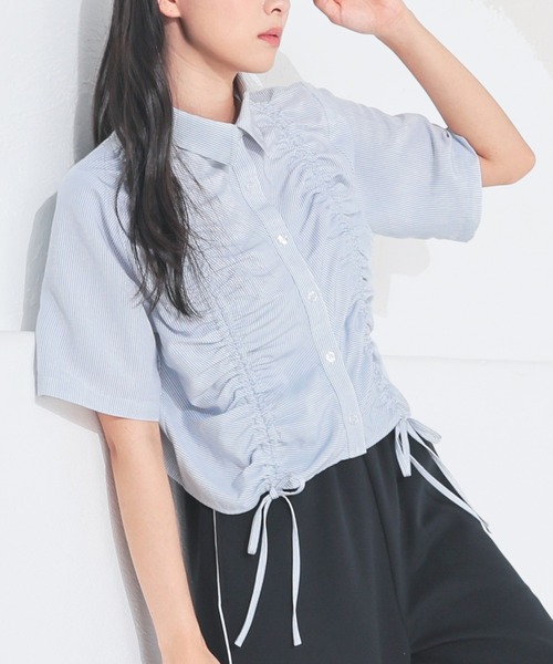 ブラウス シャツ ドロストショートシャツ/春服/夏服 レディース Honeys ブラウス シャツ ドロストショート丈シャツ レディース