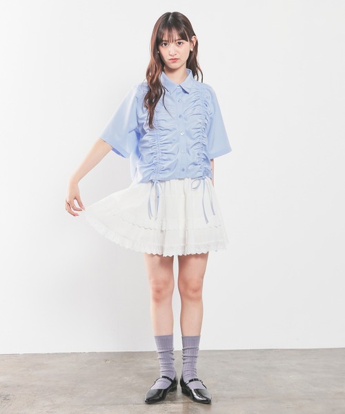 ブラウス シャツ ドロストショートシャツ/春服/夏服 レディース Honeys ブラウス シャツ ドロストショート丈シャツ レディース