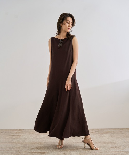 ROPE' ワンピース レーヨンリネン スラッシュドネックワンピース