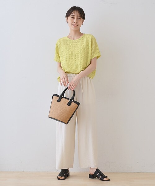 INDIVI tシャツ 「洗える／凹凸素材／UVケア」コンパクト