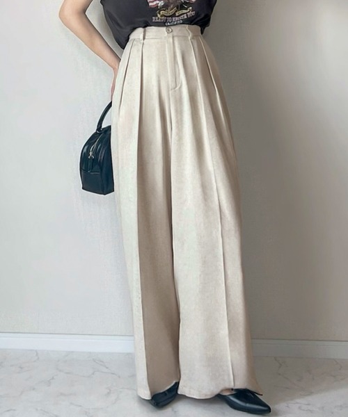 LAUIR（ラウアー） スラックス パンツ リネン混ツータックスラックス