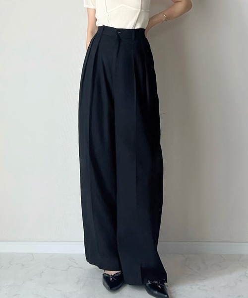 LAUIR（ラウアー） スラックス パンツ リネン混ツータックスラックス