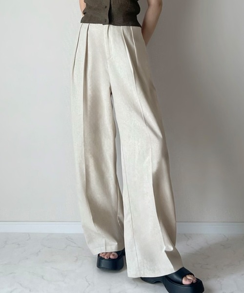 LAUIR（ラウアー） スラックス パンツ リネン混ツータックスラックス