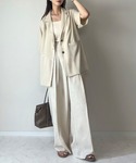 スラックス パンツ リネン混ツータックスラック...の詳細画像5