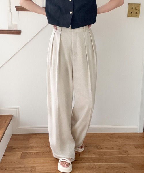 LAUIR（ラウアー） スラックス パンツ リネン混ツータックスラックス