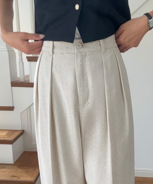LAUIR スラックス パンツ リネン混ツータックスラックス「高身長