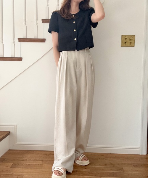 【美品】スティーブンアラン リネン混 ワイドフィット ツータック スラックス L FREAK'S STORE スラックス パンツ リネンタッチ ツータック